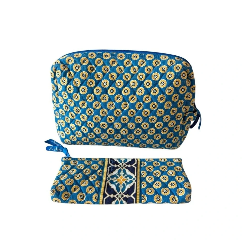 Vera Bradley Riveria Blue Large & Small Cosmetic Bag 2 Piece Cottagecore